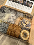 Knitting art yarn bundle, 1.5 lbs, fiber pack, weaving yarns, bulk cream gray yarn gift box