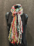 Christmas Color Fringie art yarn Scarf, red, green, lime, white glitzy yarns, secret Santa gift, ugly sweater