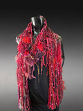 Bold red blend artistic knit boho scarf, Avant garde fashion scarf
