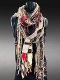 Shreds Eco-friendly beige black red Scarf, street style scarf, boho chic scarf