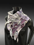 Eclectic eco couture purple gray fabric neck cowl scarf, street style fashion neckwarmer
