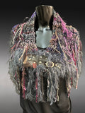 Luxury artwear handspun cowl with snaps and larp details, Indie fashion, boho cowl, larp accessories