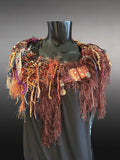 Knit autumn color Cowl with fringe and snaps on leather, game of thrones, couture fashion