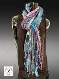 Pop culture vibrant color scarf, Artisan Boho Art Scarf – Upcycled Fabric & Fiber Statement Wrap