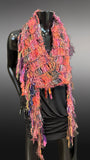 Lightweight knit pink purple green bohemian scarf,  triangle -shape Scarf, ribbon knit scarf