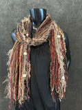 Fringie scarf in burgundy beige shades, Fringe Scarf, bohemian style, boho chic