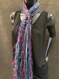 Boho Indie style short art scarf,  purple blue jewel tone scarf, bohemian inspired fashion