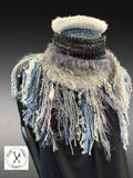 Artisan knit turtleneck scarf, Textured Boho Knit Neck Warmer with Statement Fringe