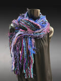 Boho Indie style art scarf in jewel tones and Blue purple aqua