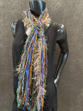 Mardi Gras fringie yarn scarf, vibrant color fringe scarf, boho style