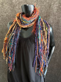 Mardi Gras fringie yarn scarf, vibrant color fringe scarf, boho style