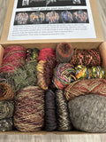 Knitting art yarn bundle, 1.5 lbs, fiber pack, weaving yarns, bulk burgundy green yarn gift box