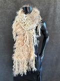 Women ivory boho shawl, Knit Fringed Scarf, bohemian, fur scarves