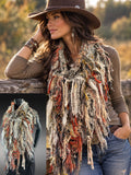 Handmade Knit Poncho: Bohemian chic style, Avant Garde Fringed shoulder wrap in gray rust