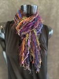 Art yarn scarf, Fringie in rainbow Jewel tones, Fringe Scarf, Stevie nicks style, boho chic, funky scarf, hippie fashion