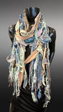 Lightweight ocean blue mint Boho fabric Scarf, Shreds Fringie scarf, nature inspired clothing , street style scarf, refashion