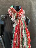 Christmas Scarf, Grinch Fringie, Christmas color red, green red and white with polka dots and lime green, fashion scarf for Christmas, dots