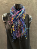 Eclectic bohemian style scarf in purple navy jewel tone , Fringe Scarf, boho chic, fantasy rainbow scarf, tribal