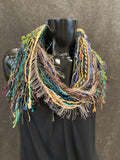 Mardi Gras fringie yarn scarf, vibrant color fringe scarf, boho style