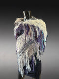 Boho Fringe Fiber Art Poncho – Handcrafted Textural Wrap in Purple Taupe, OOAK Wearable Art shawl