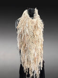 Boho knit poncho in ivory beige, fringed shawl in winter white, Tribal Wrap