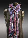 Boho Indie style art scarf in jewel tones and Blue purple aqua