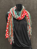 Christmas Scarf, Grinch Fringie, Christmas color red, green red and white with polka dots and lime green, fashion scarf for Christmas, dots