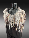 Boho chic Fur Taupe poncholette, Fringed shoulder wrap with faux fur, luxury fur knit capulet,