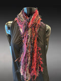 Boho style luxury indie scarf in Autumn shades of burgundy rust brown fuscia