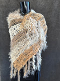 Knit Boho Chic Poncho in cream beige, boho style clothing