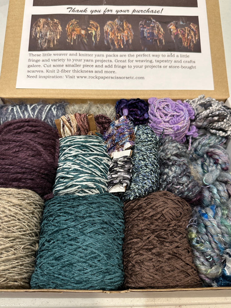 Knitting art yarn bundle, 1.5 lbs, fiber pack, weaving yarns, bulk tea –