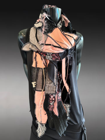 Hippie couture fabric scarf, avant garde scarf, bohemian fashion