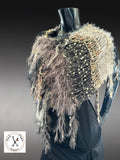 Hand Knit boho style Poncho, Fringed cowgirl style poncho, shoulder wrap.
