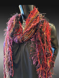 Boho style luxury indie scarf in Autumn shades of burgundy rust brown fuscia