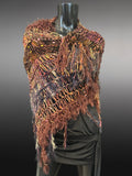 Hand knit Boho hippie poncho with art yarns, bohemian fashion