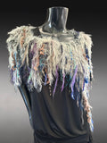 Bohemian style faux Fur wrap with fringe, luxury fur knit capulet, Fiber Art Wrap