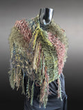 Knit boho poncho, knit wrap pull-over, olive green brown shoulder wrap