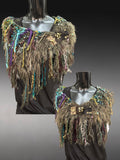 Avant garde merino Cowl with fringe and clasp, boho style accessories