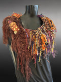 Knit autumn color Cowl with fringe and snaps on leather, game of thrones, couture fashion