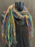 Mardi Gras fringie yarn scarf, vibrant color fringe scarf, boho style