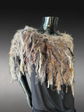 Boho chic Fur Taupe poncholette, Fringed shoulder wrap with faux fur, luxury fur knit capulet,