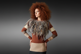 Boho chic Fur Taupe poncholette, Fringed shoulder wrap with faux fur, luxury fur knit capulet,