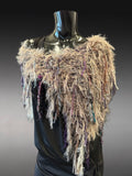Bohemian style faux Fur wrap with fringe, luxury fur knit capulet, Textural Fiber Art Wrap
