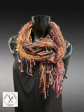 Boho style luxury indie scarf in Autumn shades of burgundy rust brown fuscia