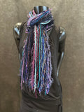 Handmade eclectic scarf in purple blue jewel tones, funky scarves