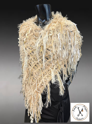 Knit Boho Chic Poncho in winter white and cream, boho style clothing