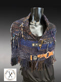 Saori style woven poncho with snaps, earth tone bohemian shawl