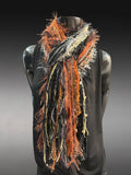 Boho style long scarf in black rust neutrals, biker scarf, cowgirl fashion indie accessories