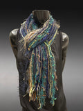 Boho style luxury eclectic Scarf, black olive teal brown, nature inspired art scarf