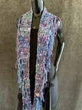Lightweight knit purple pink scarf, bohemian jewel tone triangle -shape Scarf, ribbon knit scarf
